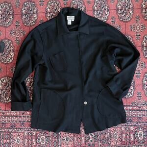 Coldwater Creek Women's L Solid Black Snap Front Wool Blend Shirt/Jacket